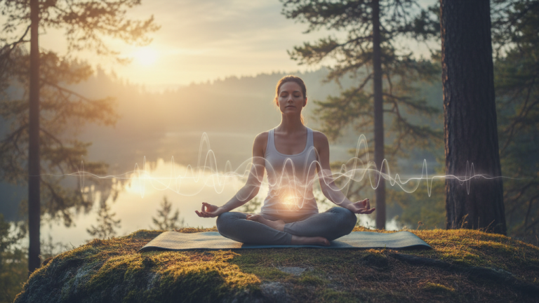Obraz pokazujący kobietę siedzącą w pozycji lotosu