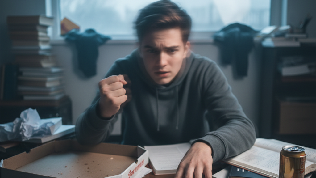 Obraz pokazujący nastolatka zdenerwowanego